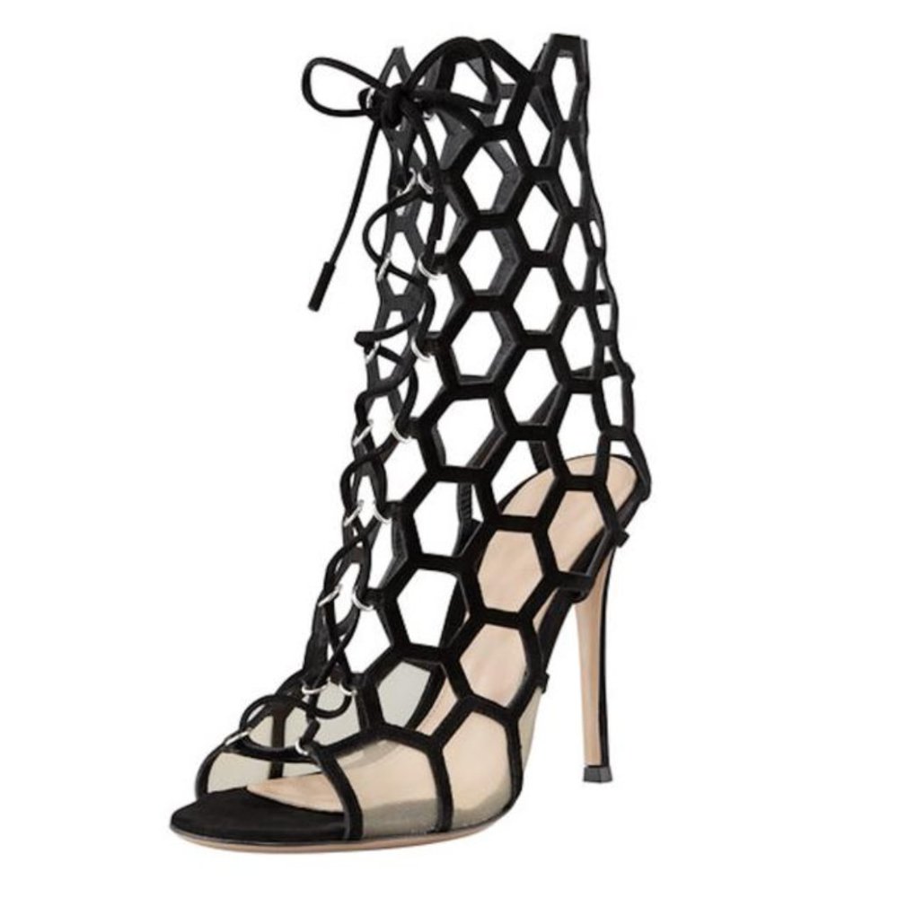 Gianvito Rossi Lace-up Honeycomb Bootie Sandals